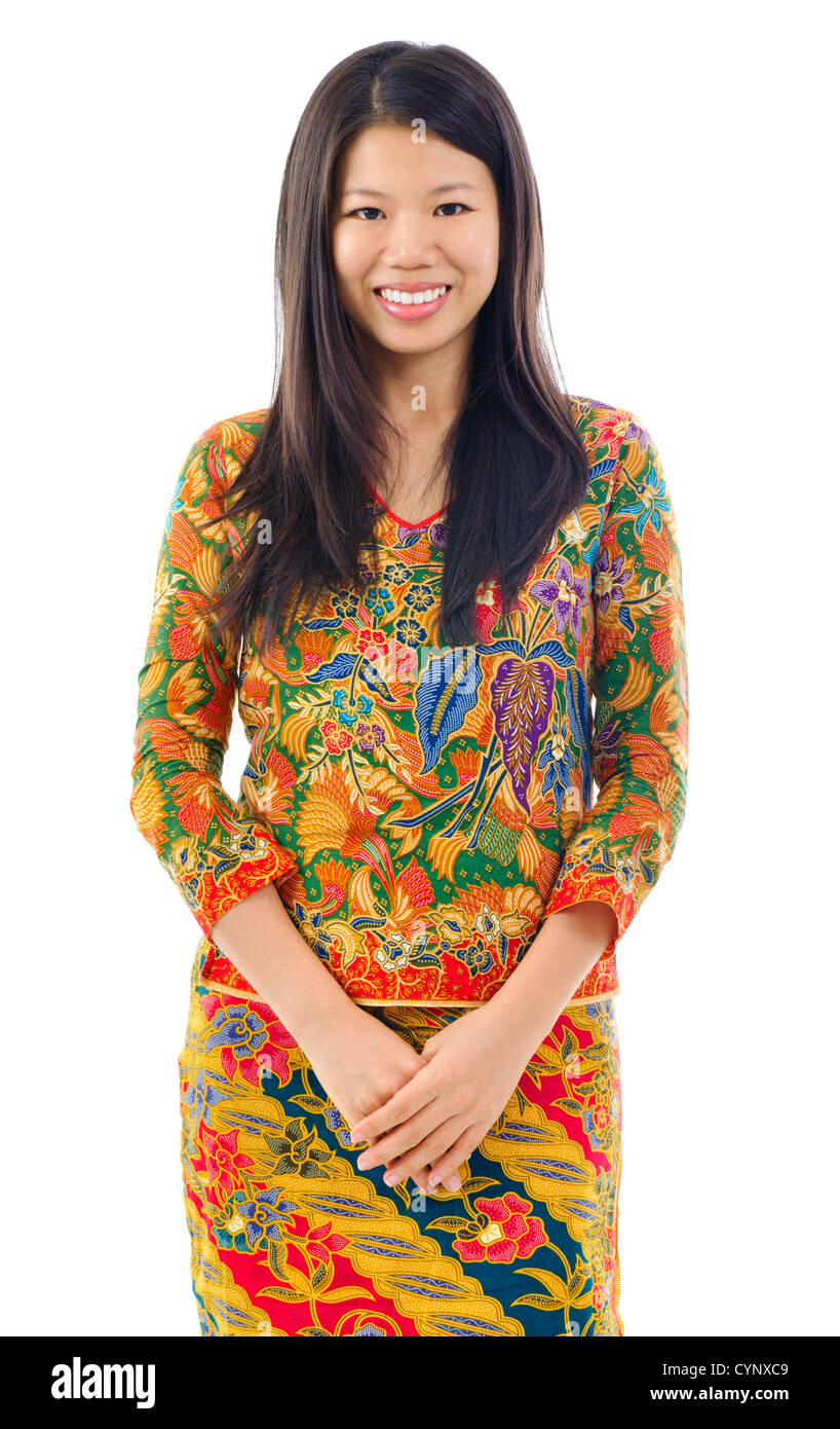 Batik usually worn by women in Indonesia, Malaysia, Brunei, Burma, Singapore, southern Thailand. Stock Photo