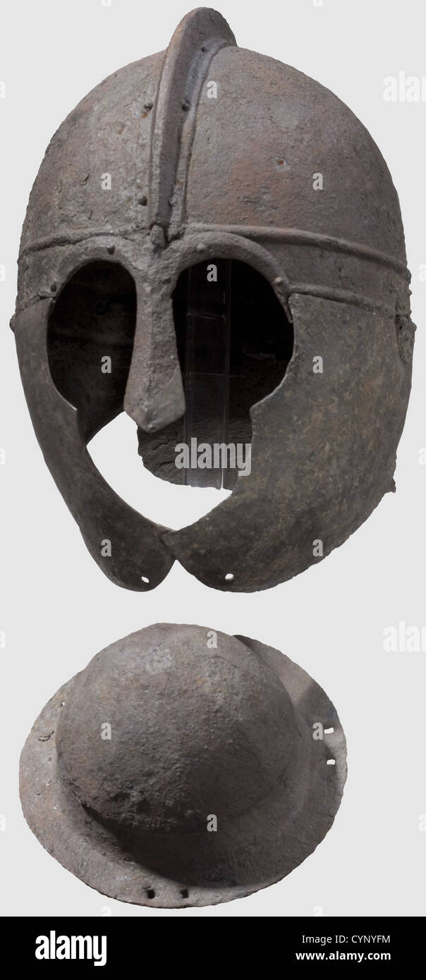 A late Roman iron helmet, circa 4th/5th century A.D. Formed of Stock