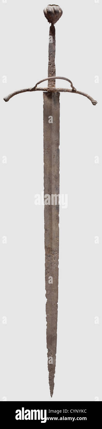 A German knightly sword,circa 1520. Double-edged,ridged blade with a ...