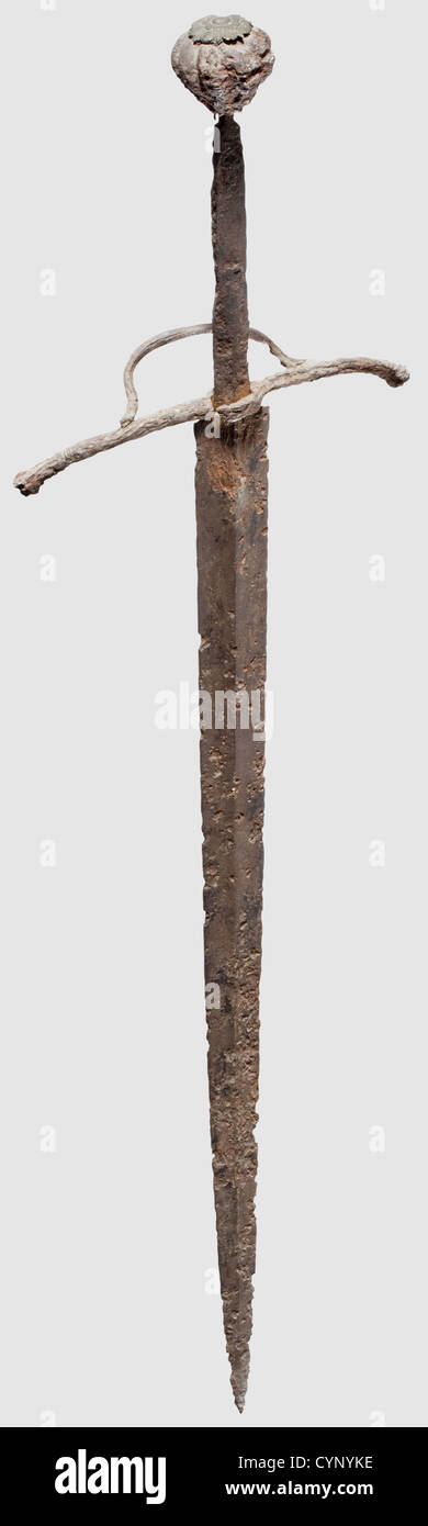 A German knightly sword,circa 1520. Double-edged,ridged blade with a ...