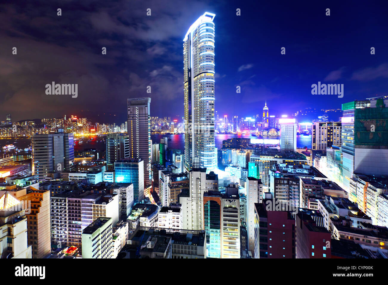 Hong Kong with crowded buildings at night Stock Photo - Alamy