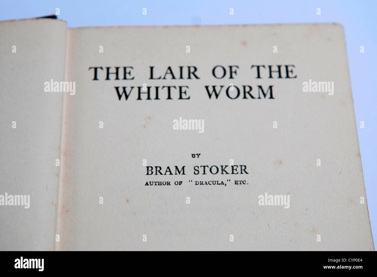 Bram Stoker books - UK - 8th November 2012 : The Lair of the White Worm book by the celebrated novelist Bram Stoker on what would have been his 165th birthday today. This rare book from 1911 was published by W.Foulsham and Co Ltd in the UK a year before his death. Stock Photo