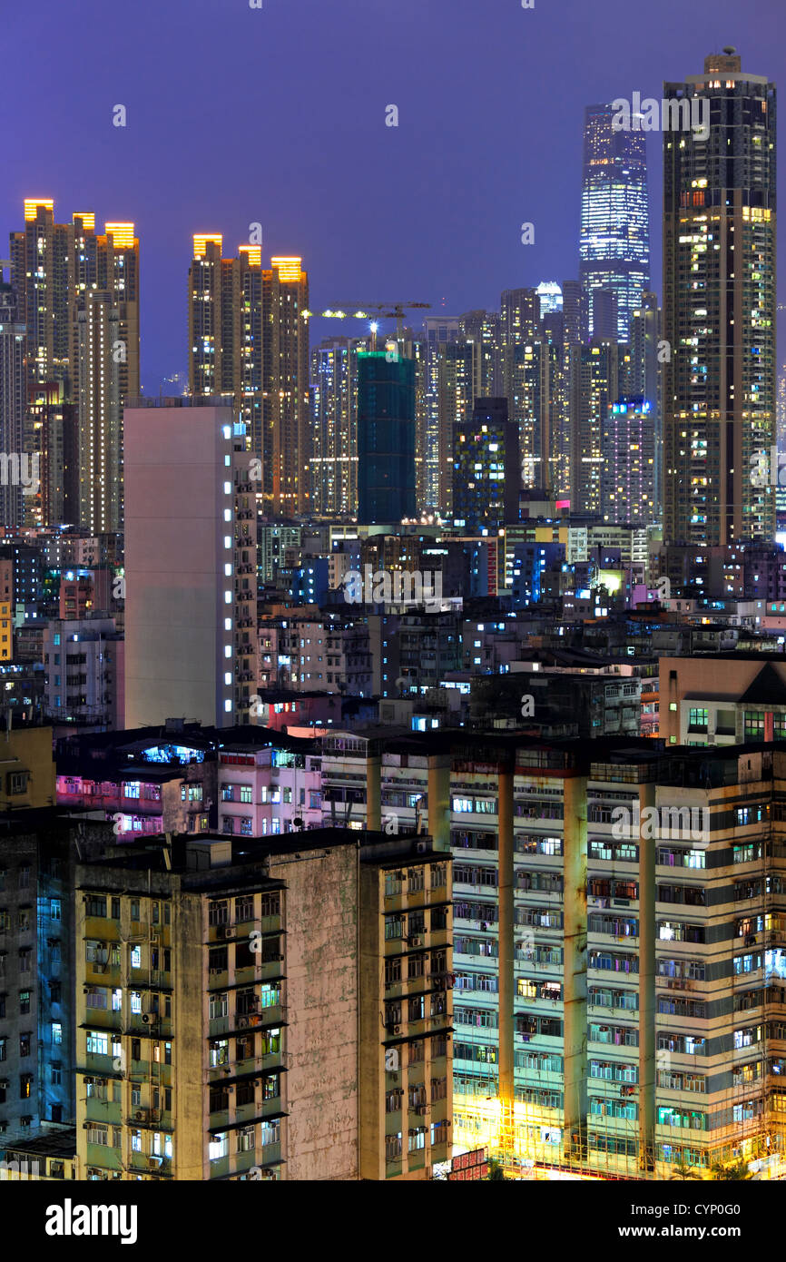 Hong Kong with crowded buildings at night Stock Photo - Alamy