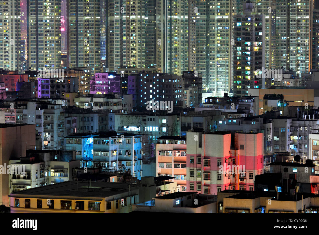 Hong Kong with crowded buildings at night Stock Photo - Alamy