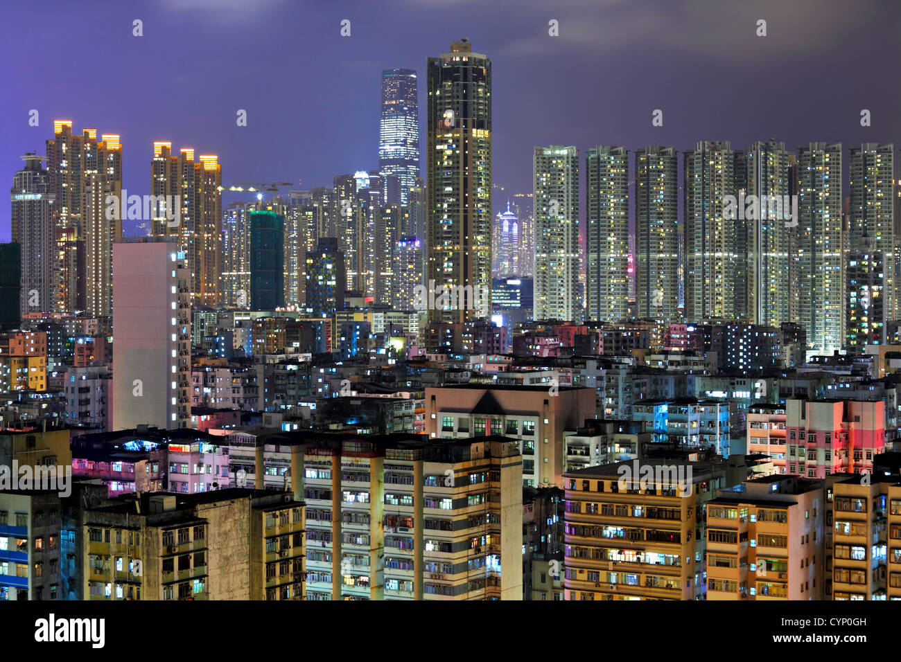 Hong Kong with crowded buildings at night Stock Photo - Alamy