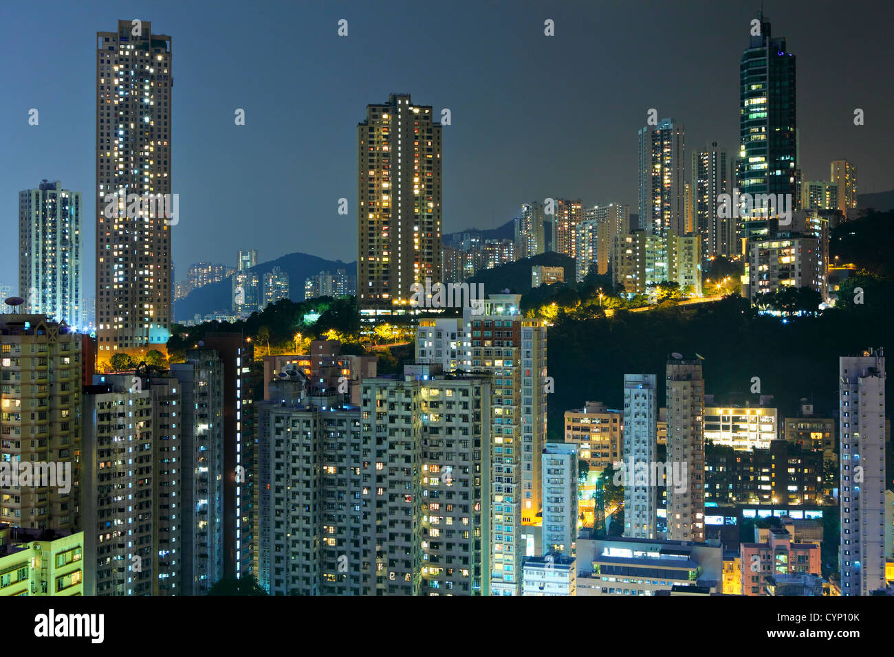 Hong Kong with crowded buildings at night Stock Photo - Alamy