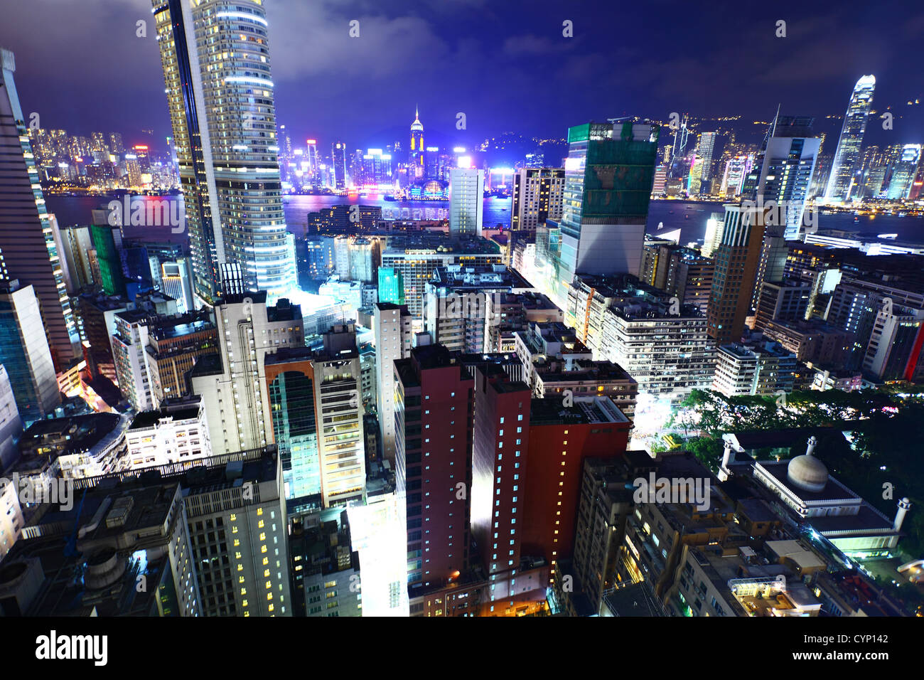 Hong Kong with many high rise building at night Stock Photo - Alamy