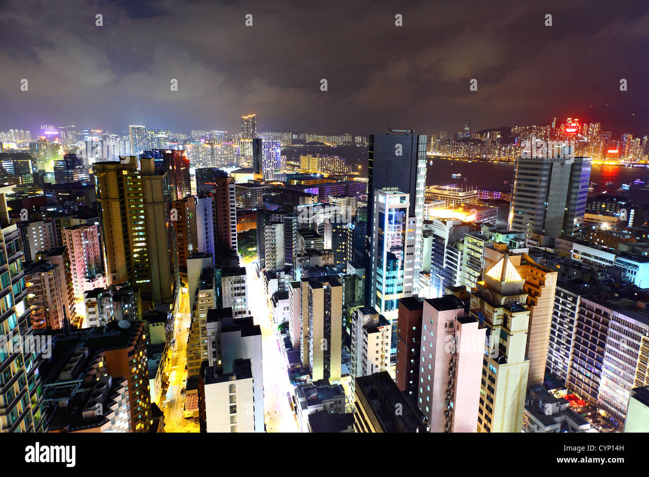 Hong Kong with many high rise building at night Stock Photo - Alamy
