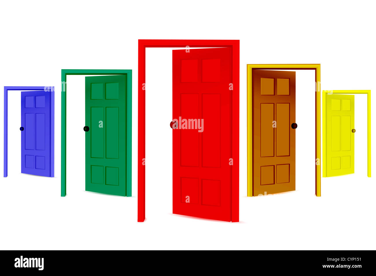 illustration of colorful open doors on isolated background Stock Photo