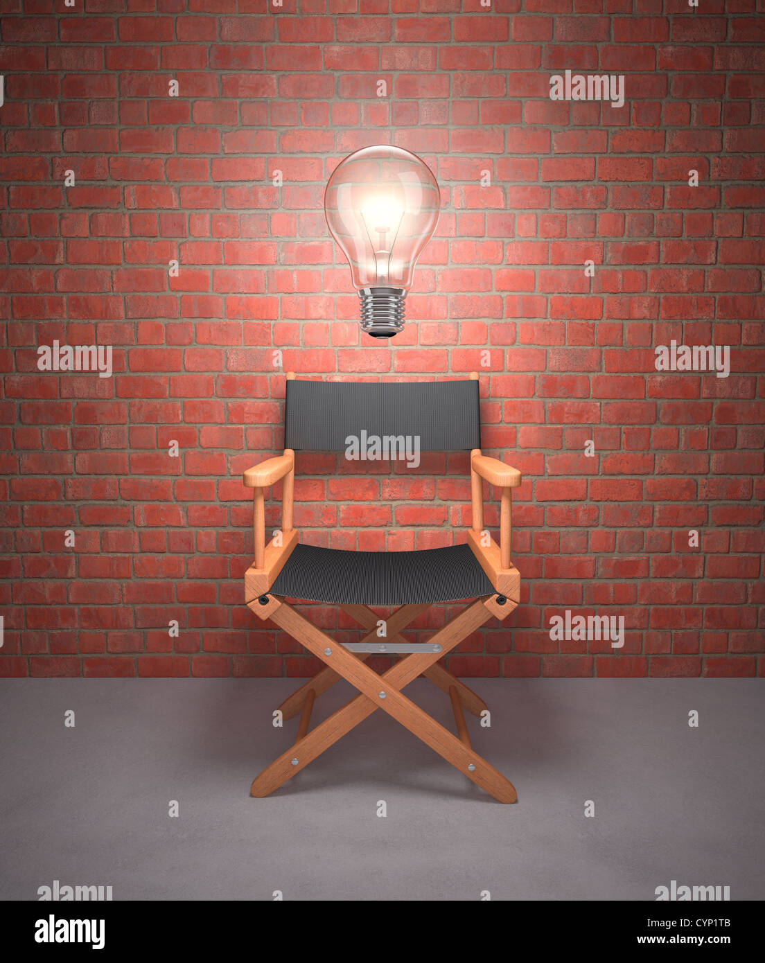 Lamp lit up on the director's chair. Stock Photo