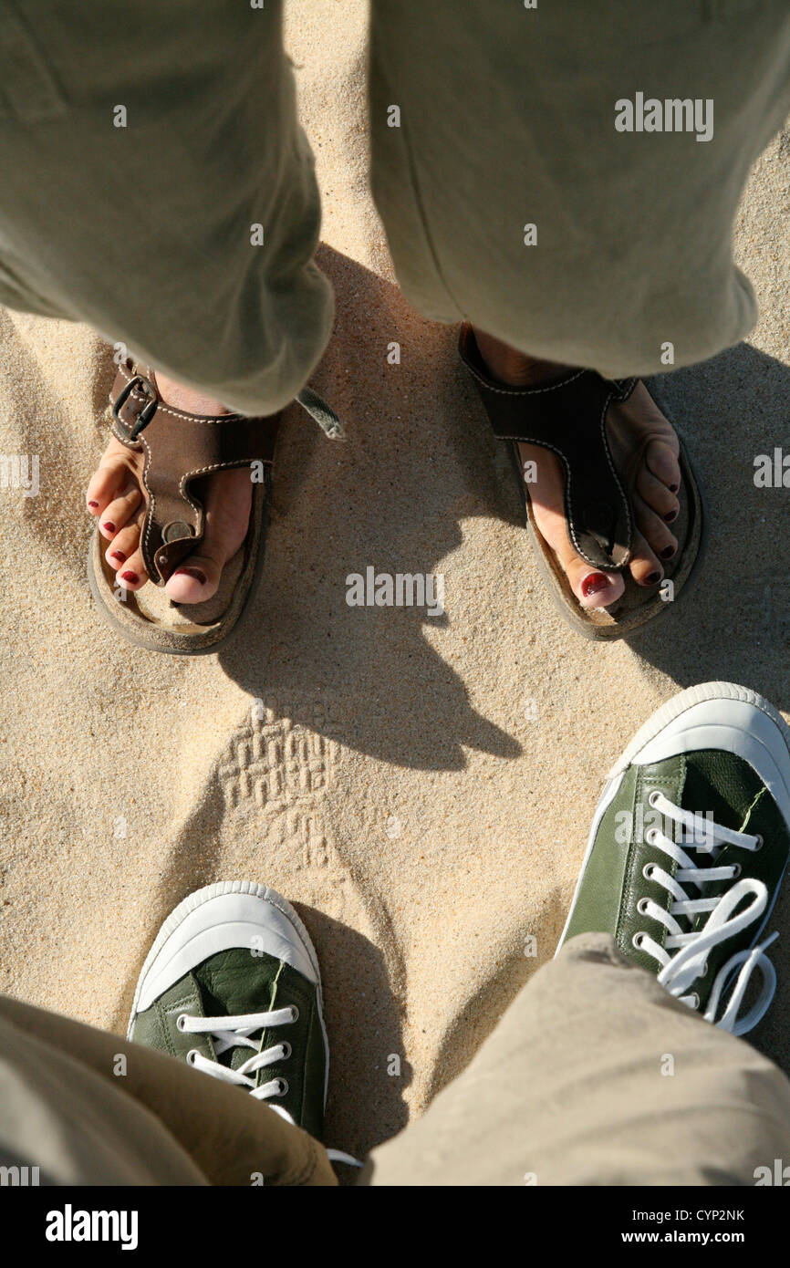 high view of a couple of feet Stock Photo
