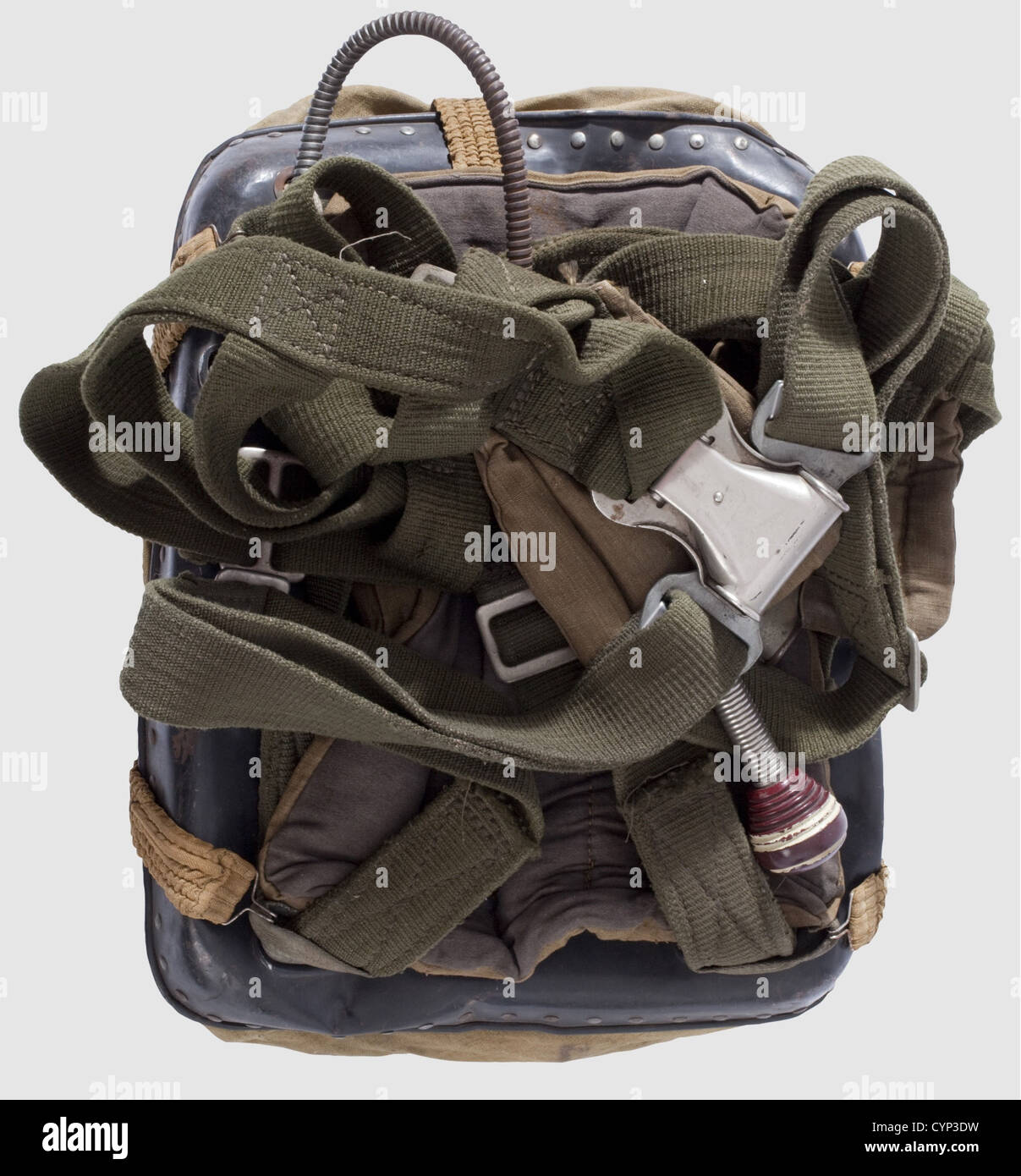 A knapsack for parachute RH 28,Bluish painted aluminium shell(pitted