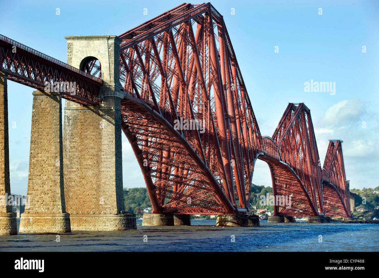 The Forth Railway Bridge pictured from the shore of the Firth of Forth at South Queensferry, Fife Scotland UK Stock Photo