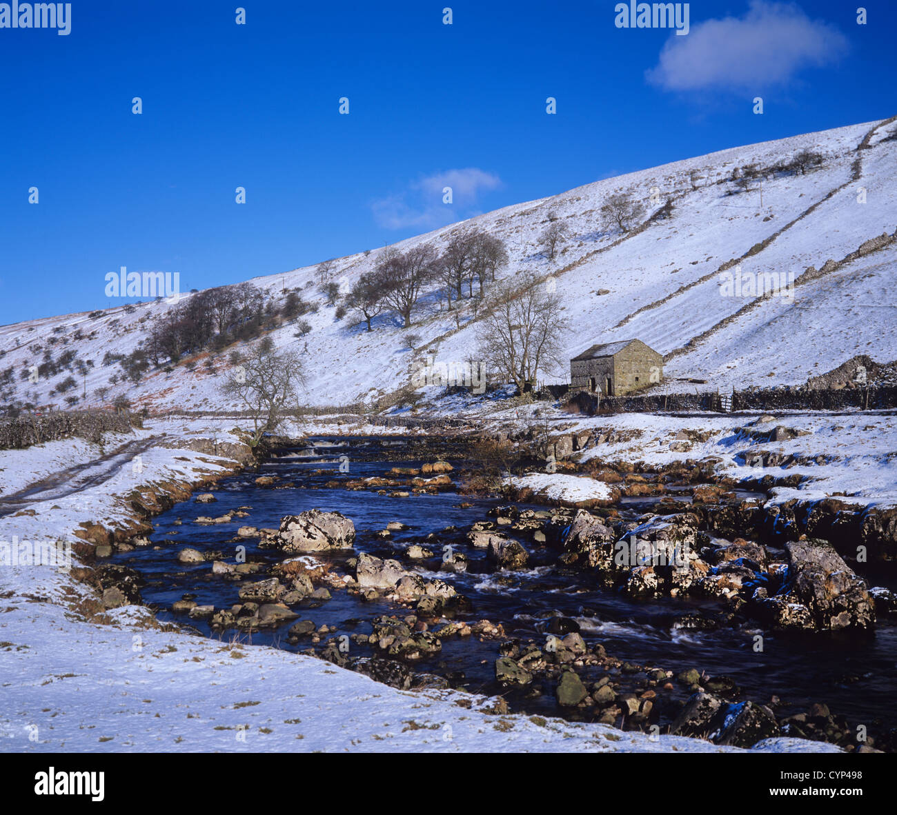 river wharfe flowing through langstrothdale in wintertime yorkshire dales uk Stock Photo