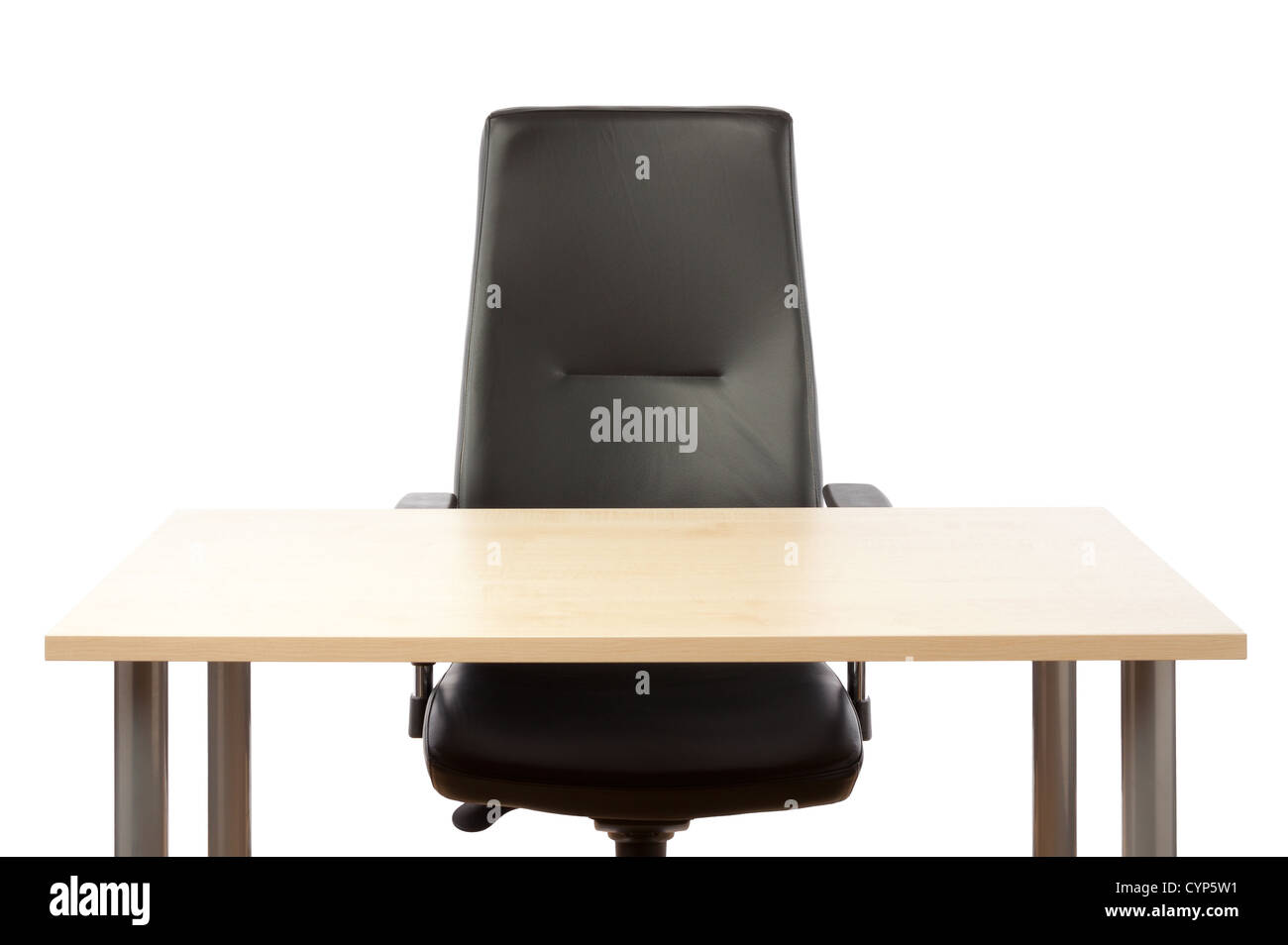 Empty top of the table and leather office chair. Stock Photo