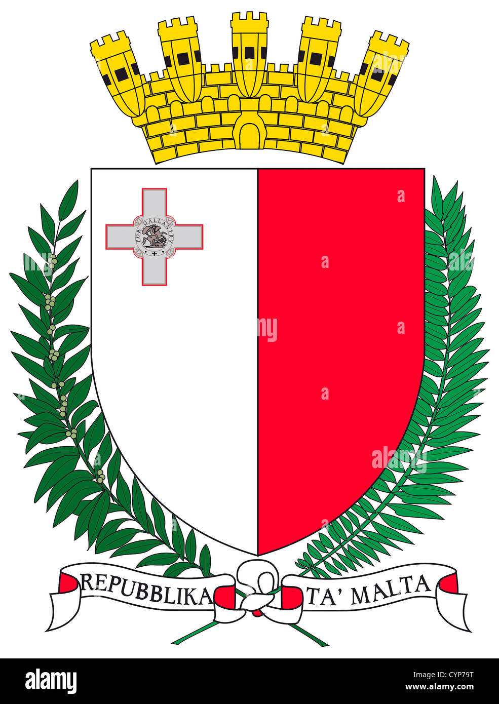 National coat of arms of the Republic of Malta Stock Photo Alamy