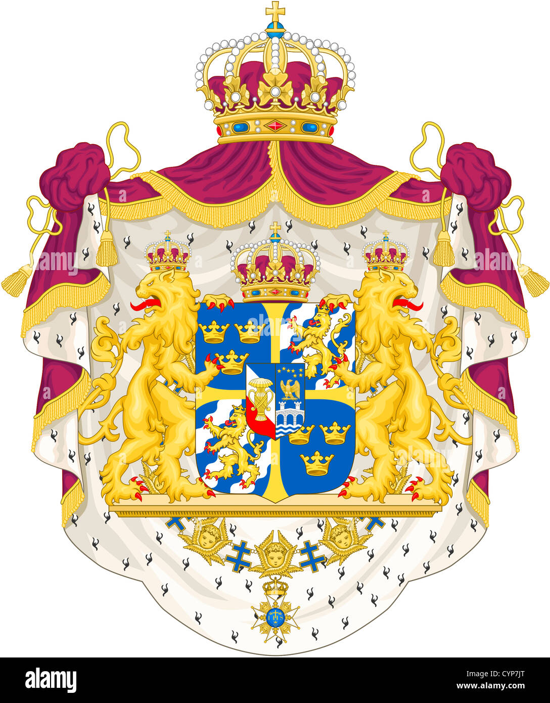 National coat of arms of Sweden. Stock Photo