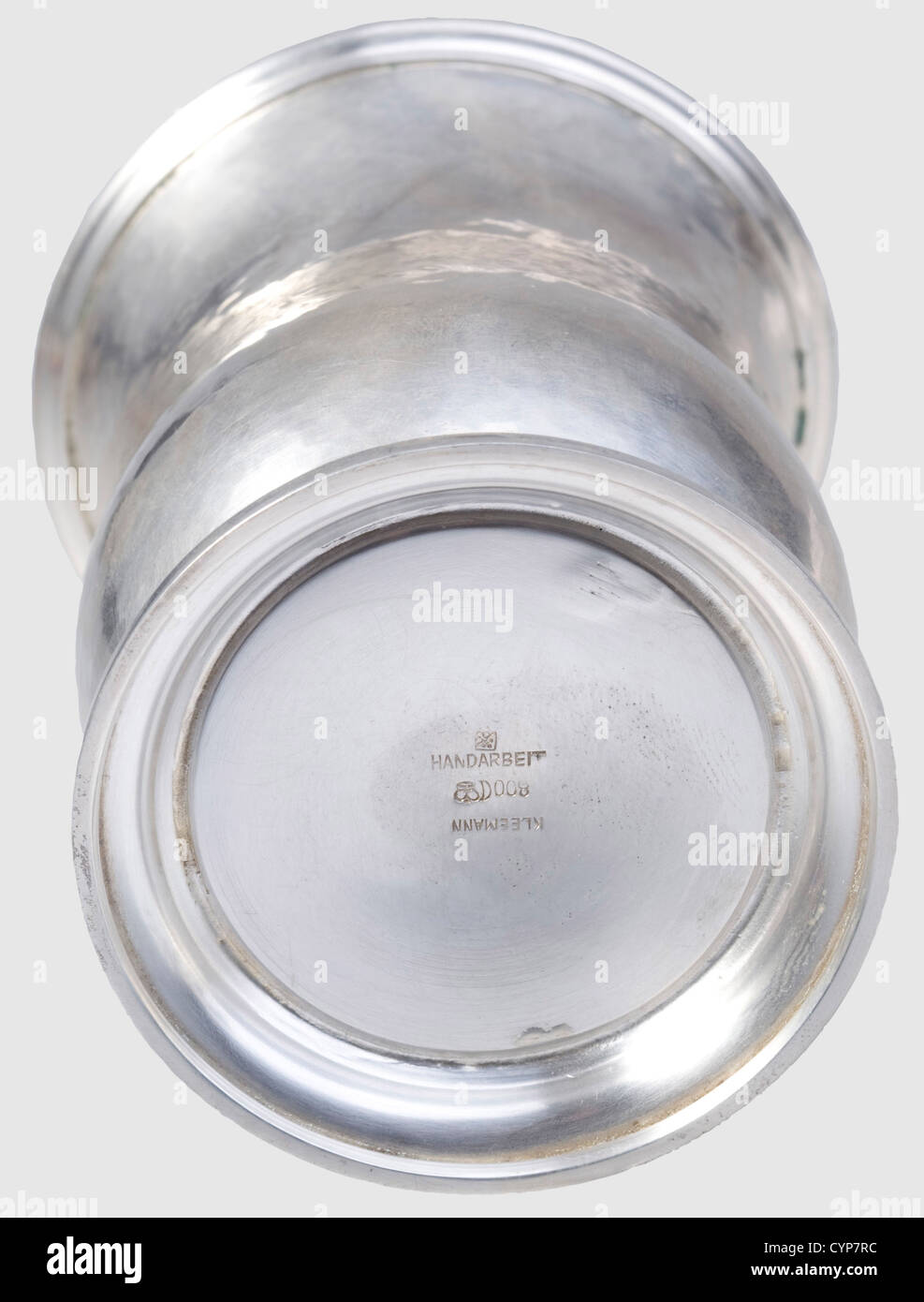 Hermann and Emmy Göring - three silver beakers, as previous. Height 8.8 cm each, weights between 90 and 92 g, historic, historical, 1930s, 1930s, 20th century, NS, National Socialism, Nazism, Third Reich, German Reich, Germany, German, National Socialist, Nazi, Nazi period, fascism, object, objects, stills, clipping, clippings, cut out, cut-out, cut-outs, fine arts, art, art object, art objects, artful, precious, collectible, collector's item, collectibles, collector's items, rarity, rarities, dishes, dish, Additional-Rights-Clearences-Not Available Stock Photo