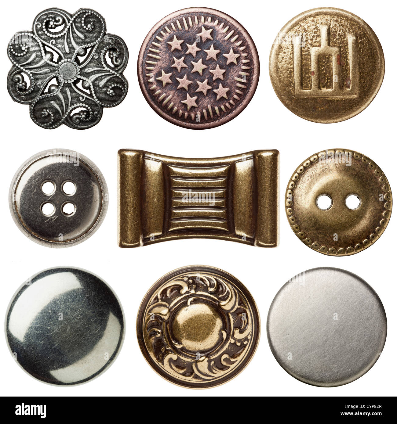 Vintage metal sewing buttons, isolated Stock Photo Alamy