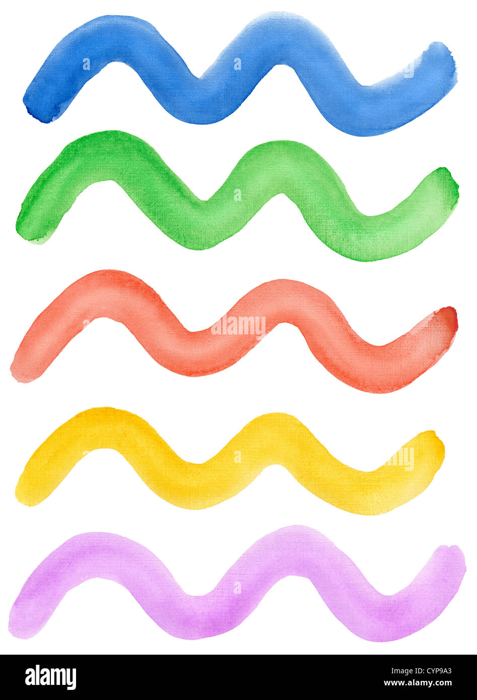 Watercolor hand painted wave shape design elements set. Isolated on ...