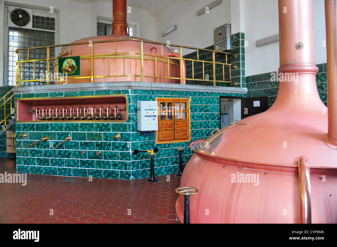 Coppers at the Breznak Brewery, Czech Republic Stock Photo