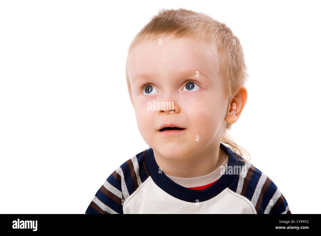 surprised Two years Boy looking up isolated on white Stock Photo Alamy