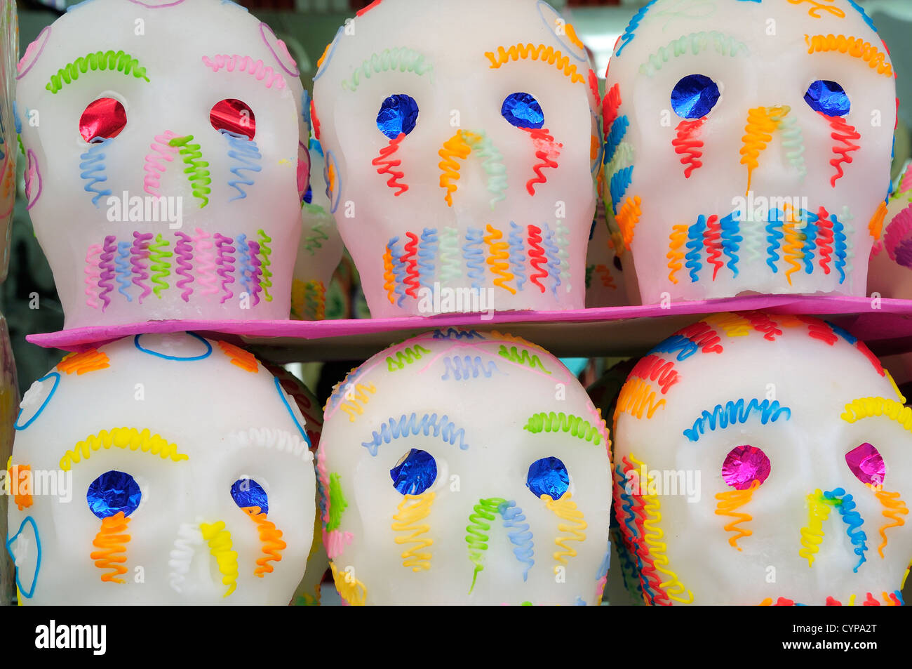 Mexico, Puebla, Sugar candies in the shape of skulls for Dia de los ...