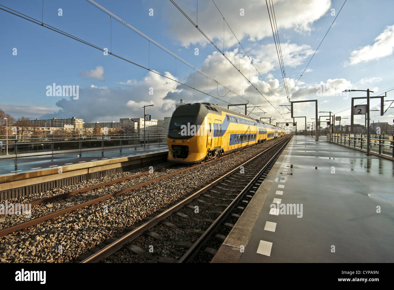 Train arriving at Bijlmer station in Amsterdam the Netherlands Stock Photo