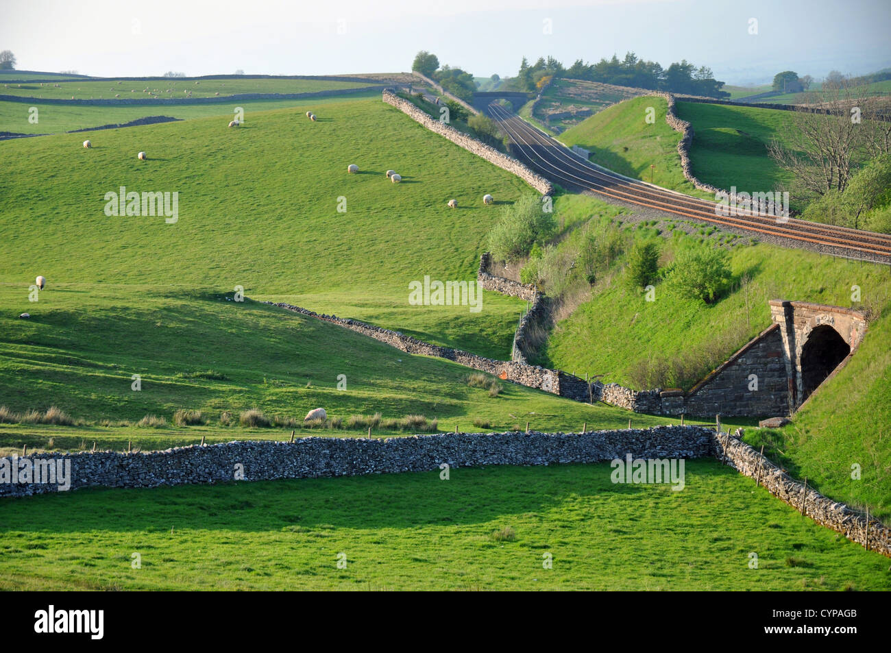 Portion of the Settle to Carlisle railway line looking north toward Kirkby Stephen Stock Photo