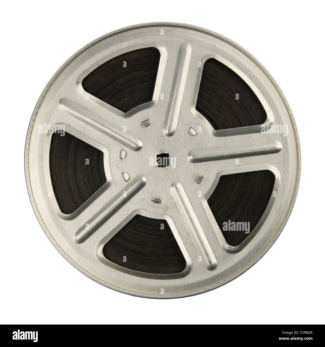 16 mm motion picture film reel, isolated on white background Stock