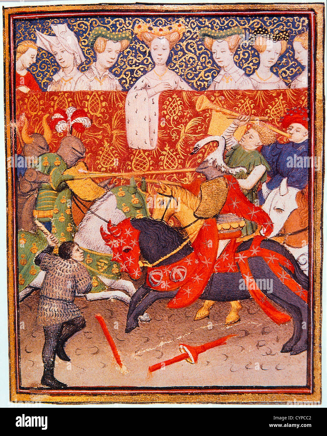 Tournament Before Ladies of the Court, 15th Century Stock Photo
