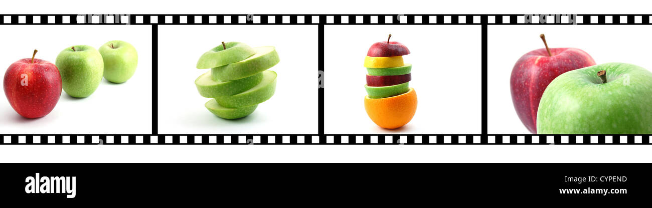 isolated fruits collection with a film strip Stock Photo