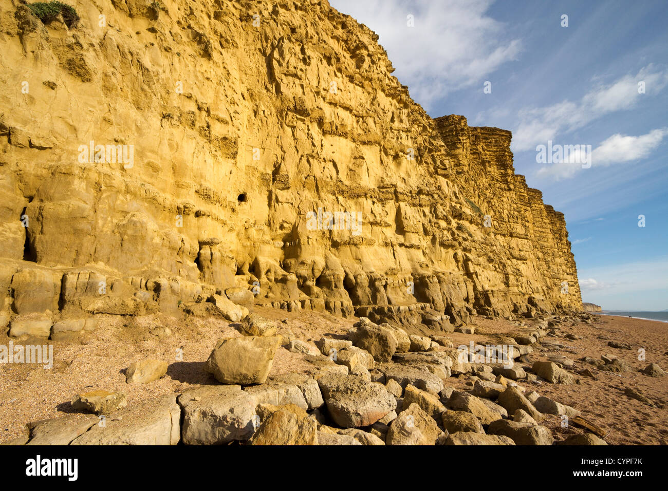 west beach west bay yellow sandstone cliff's evening light south dorset jurassic coast england uk gb Stock Photo
