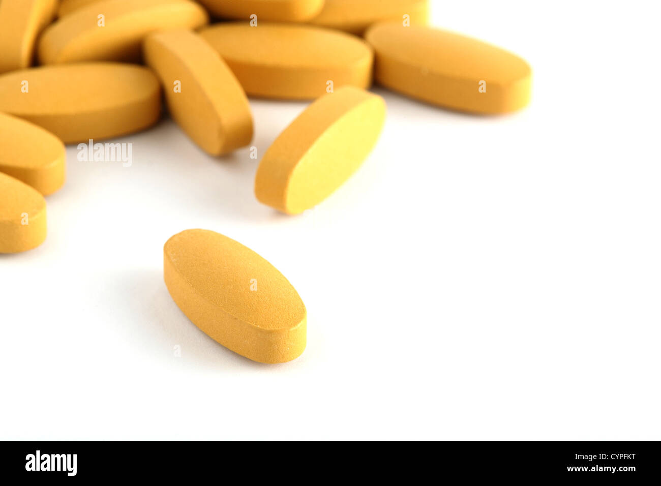 pills spilled on a white background Stock Photo