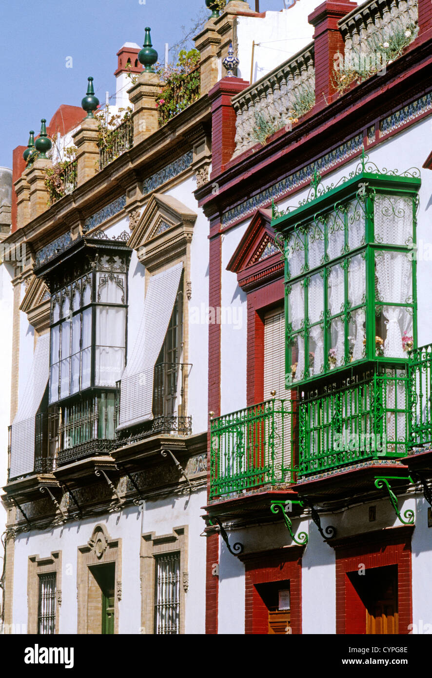Balconies Of Houses Triana Sevilla Andalusia Spain Balcones De Casas Stock Photo Alamy