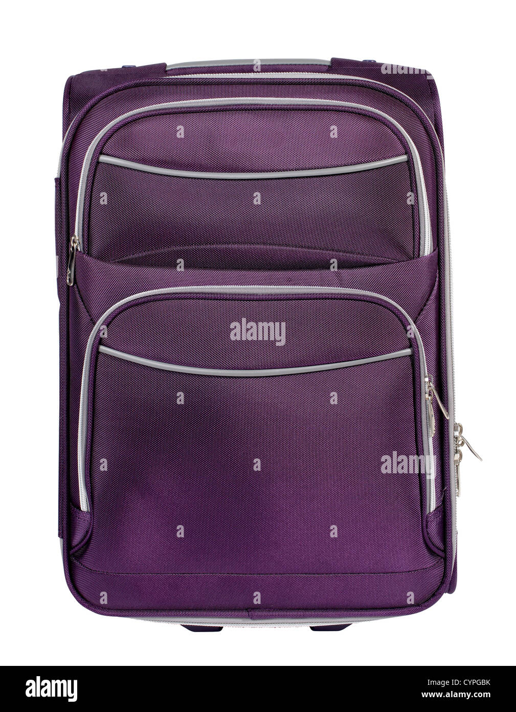 Purple carry on suitcase front Stock Photo