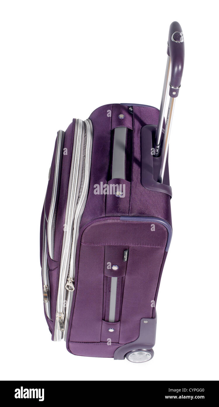 Purple carry on suitcase elevated Stock Photo