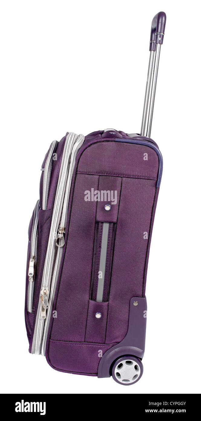 Purple carry on suitcase side Stock Photo