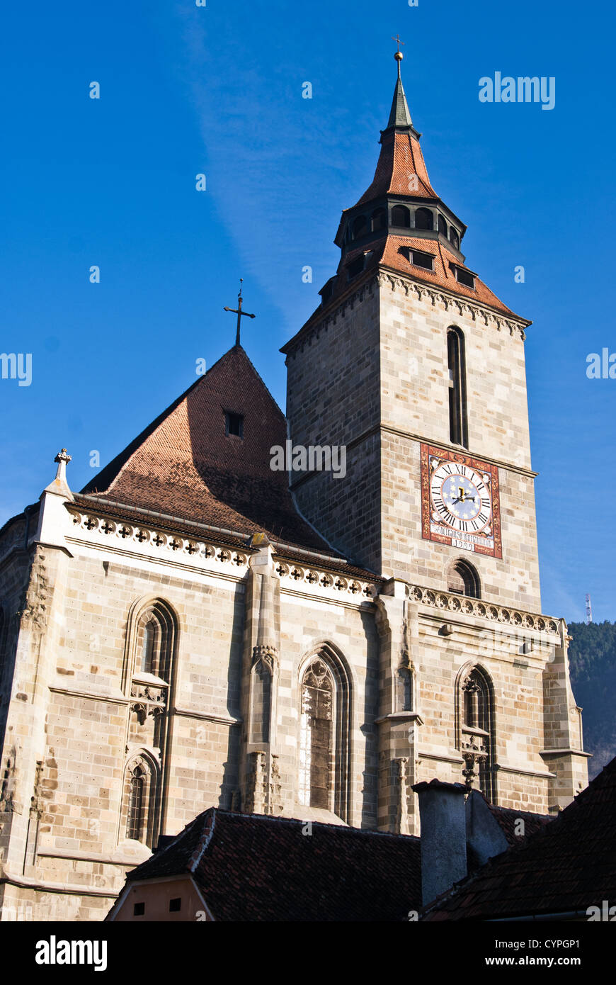 Aerial view of the Black Church, in Brasov Stock Photo