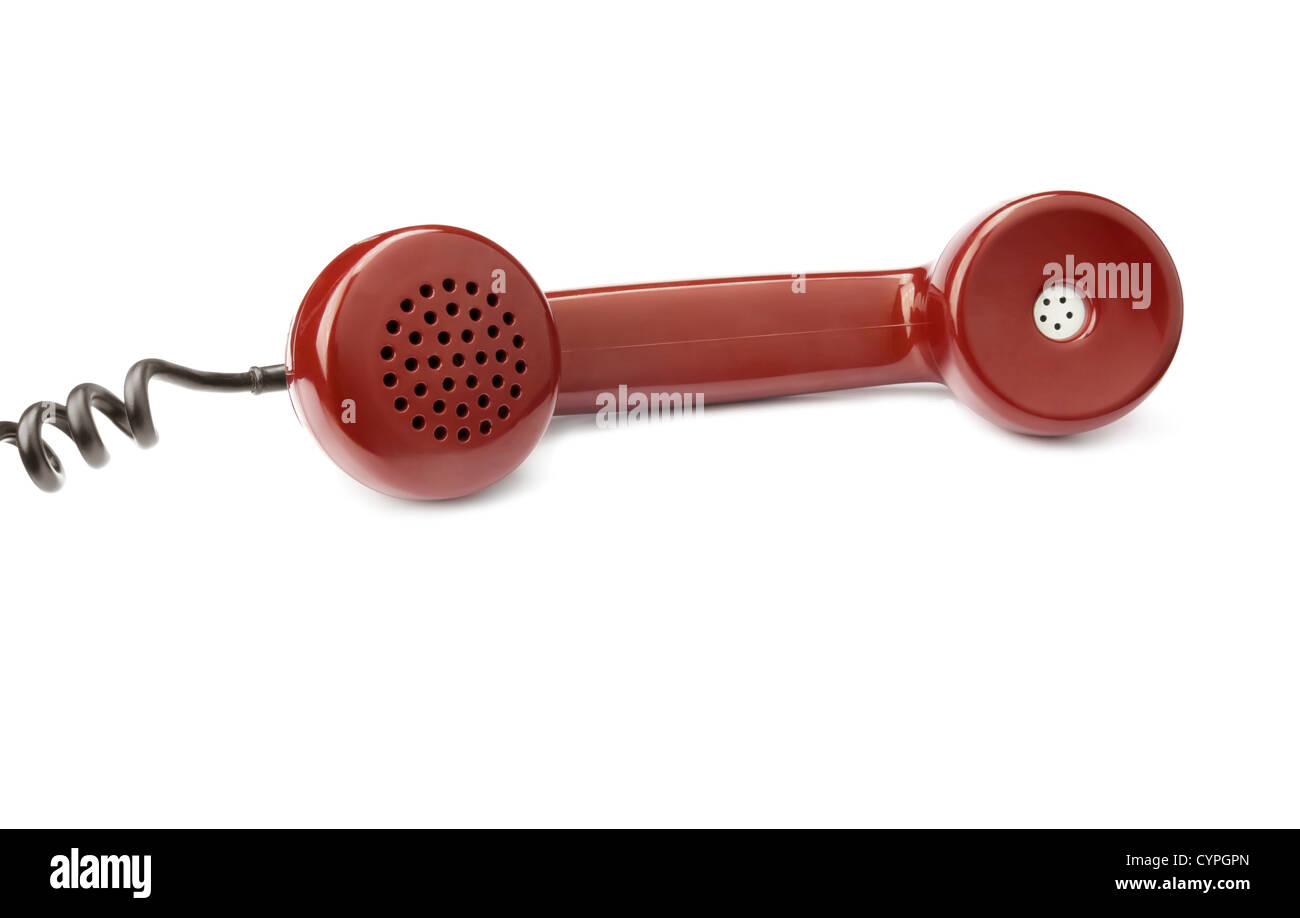 Red old telephone receiver isolated on white background Stock Photo