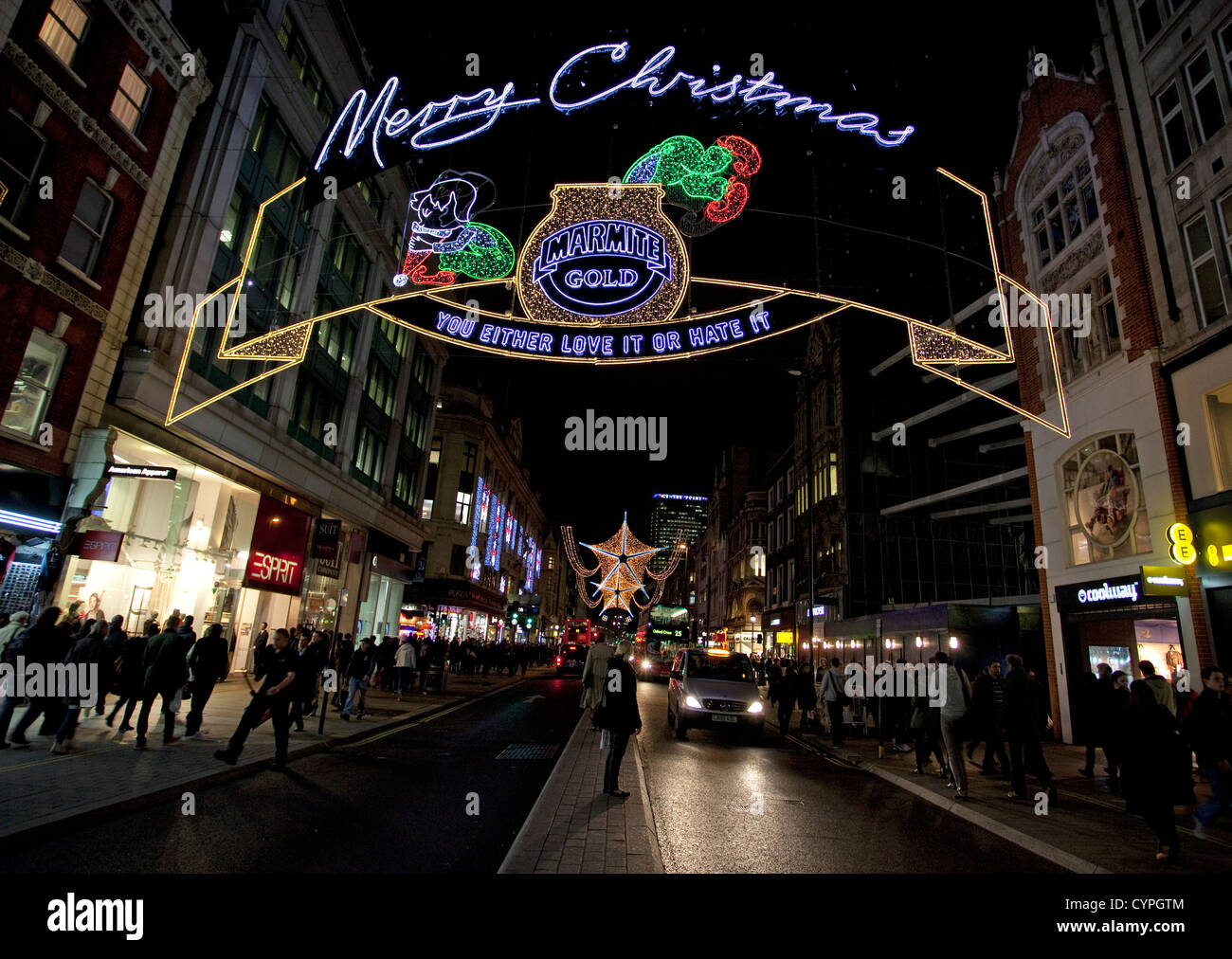 Oxford Street 2012 Christmas lights sponsored by Marmite, London Stock