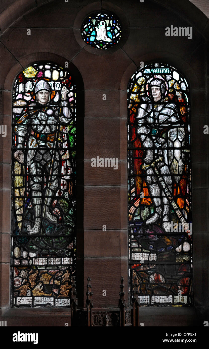 Memorial window, All Saints Church, Glasgow, to Sec Lt Charles Peck, Sixth Royal Scots Fusiliers who died at Loos, World War 1. Stock Photo