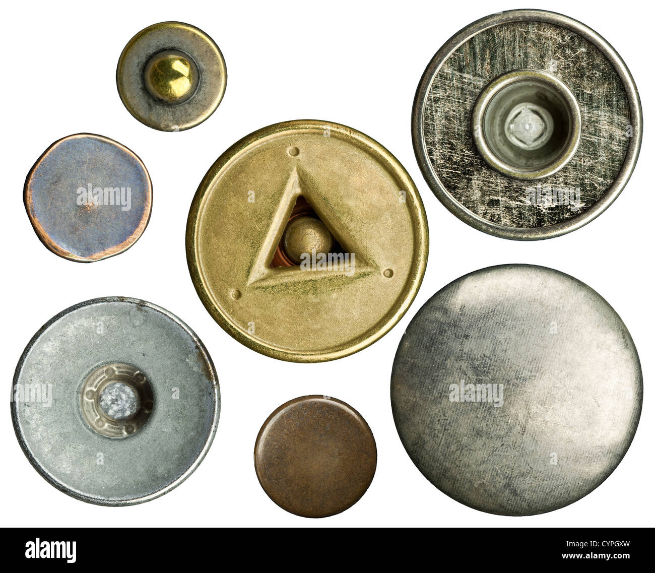 Vintage Metal Sewing Buttons, Isolated Stock Photo, Picture and