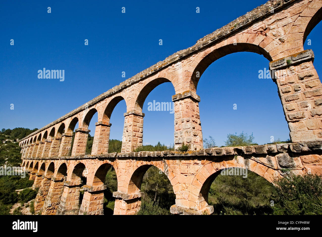 Roman aqueduct Pont de les Ferreres or Devil's Bridge Tarragona Catalonia Spain acueducto romano cataluña españa Stock Photo