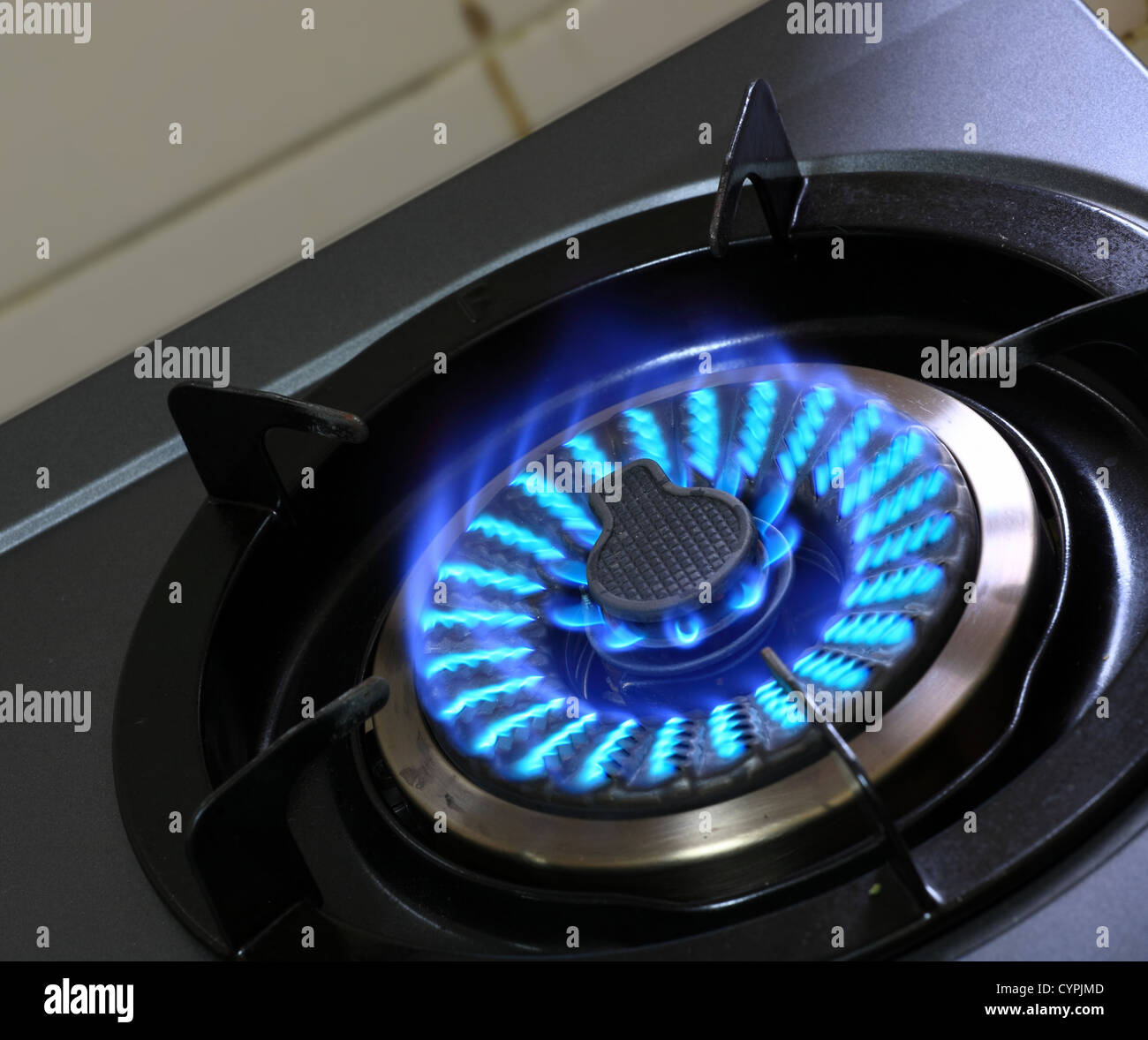 gas burner with blue flame Stock Photo