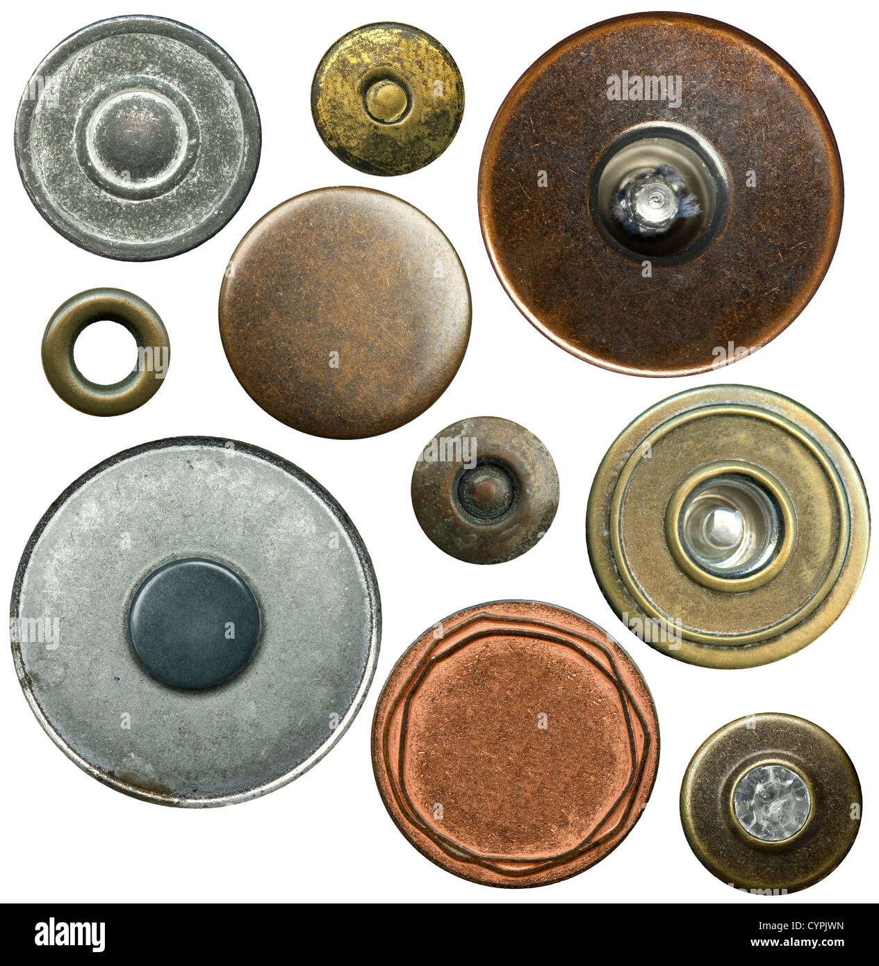 Metal jeans buttons set, isolated Stock Photo Alamy