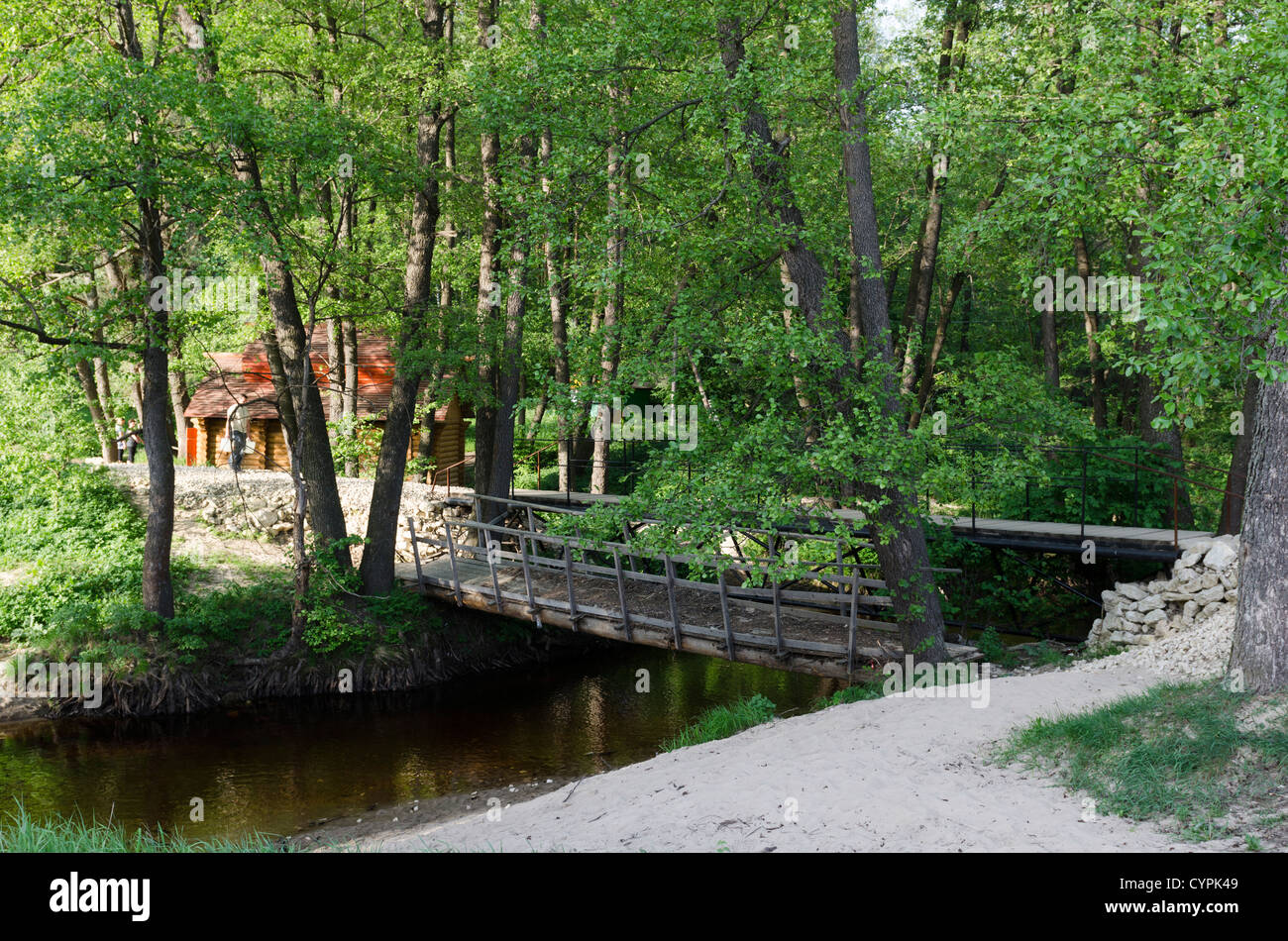 Kasimov landscape summer forest tree bridge river Stock Photo