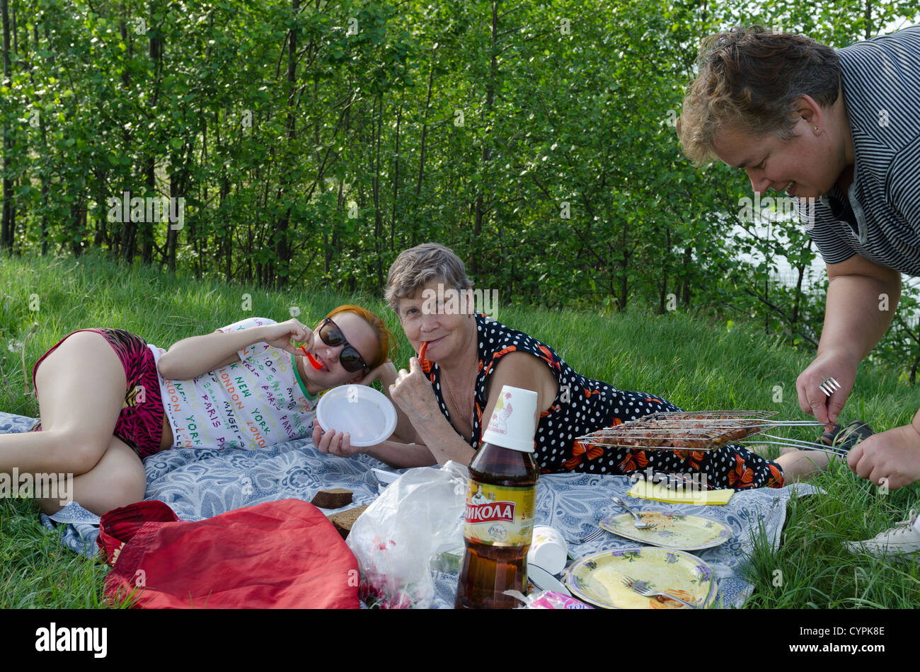 [Small Group Of People] Kasimov barbecue nature Stock Photo