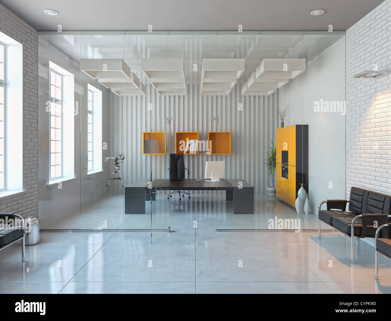 modern interior design of office room (3D render) Stock Photo
