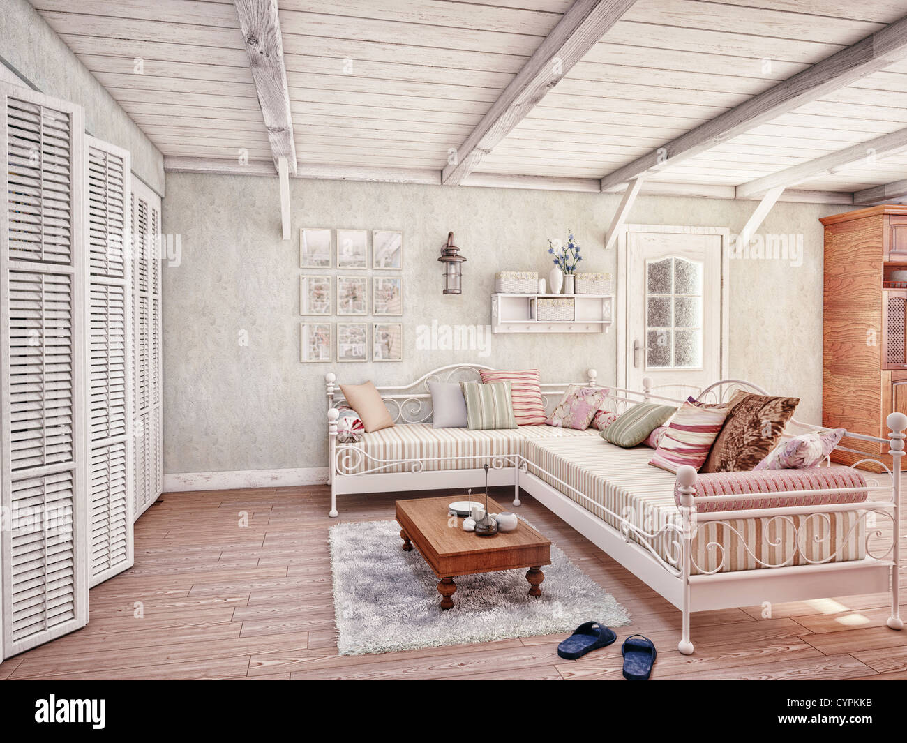 Provence style interior (3D rendering) Stock Photo